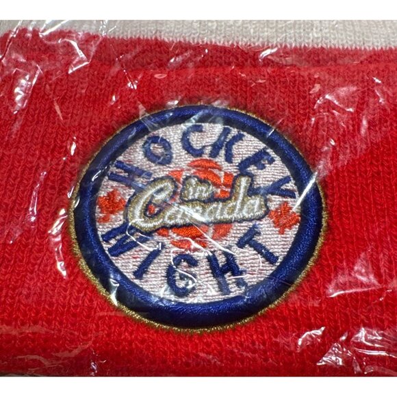 Hockey Night In Canada Budweiser Red & White Knit Beanie Hat With Pom - Picture 6 of 6